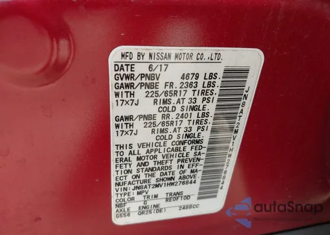 2017 Nissan Rogue Sv from USA, damaged, VIN JN8AT2MV1HW276844